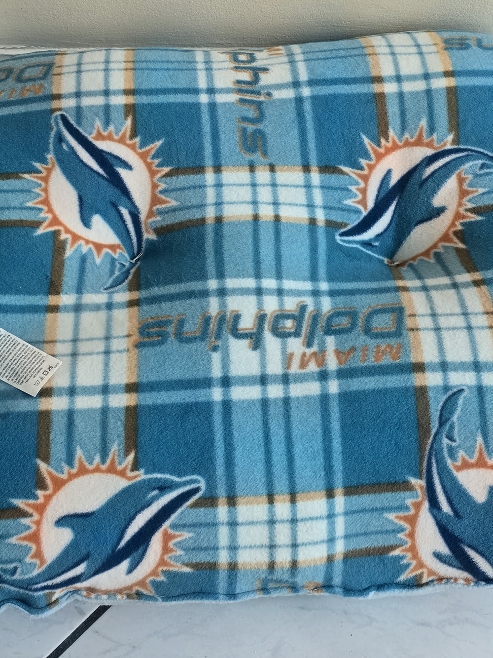 Miami Dolphins Plaid Fleece Dig Bed New - Teal Handmade 30x26 Large